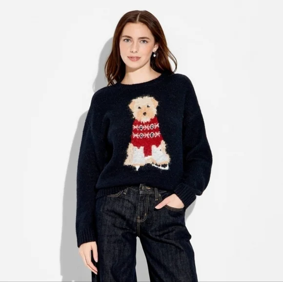 ●CHOOSE XS - XL● NWT Women's Wild Fable Crewneck Heritage Dog Novelty Sweater - Picture 2 of 14